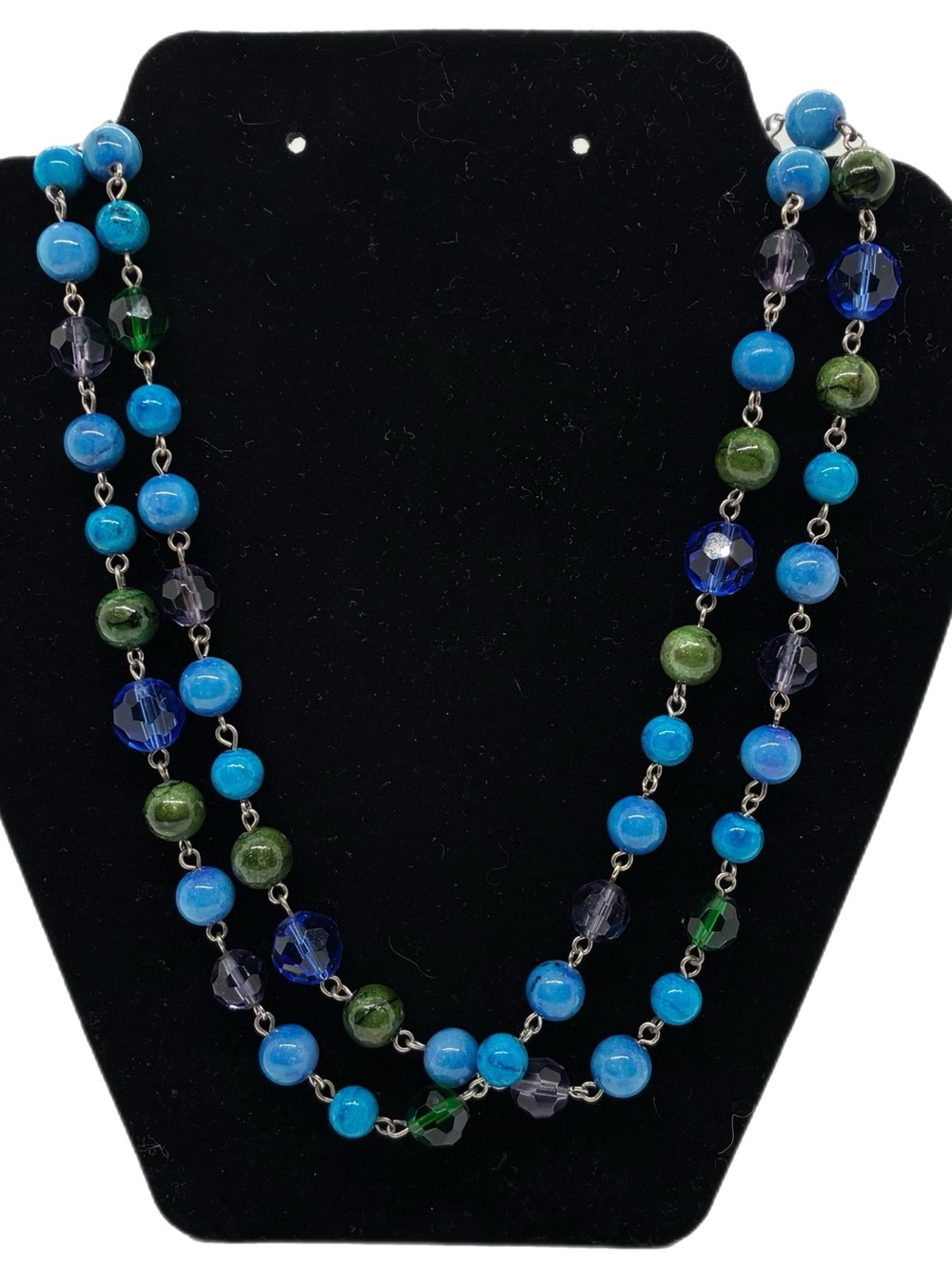 BLUE MULTICOLOR GLASS AND CERAMIC NECKLACE